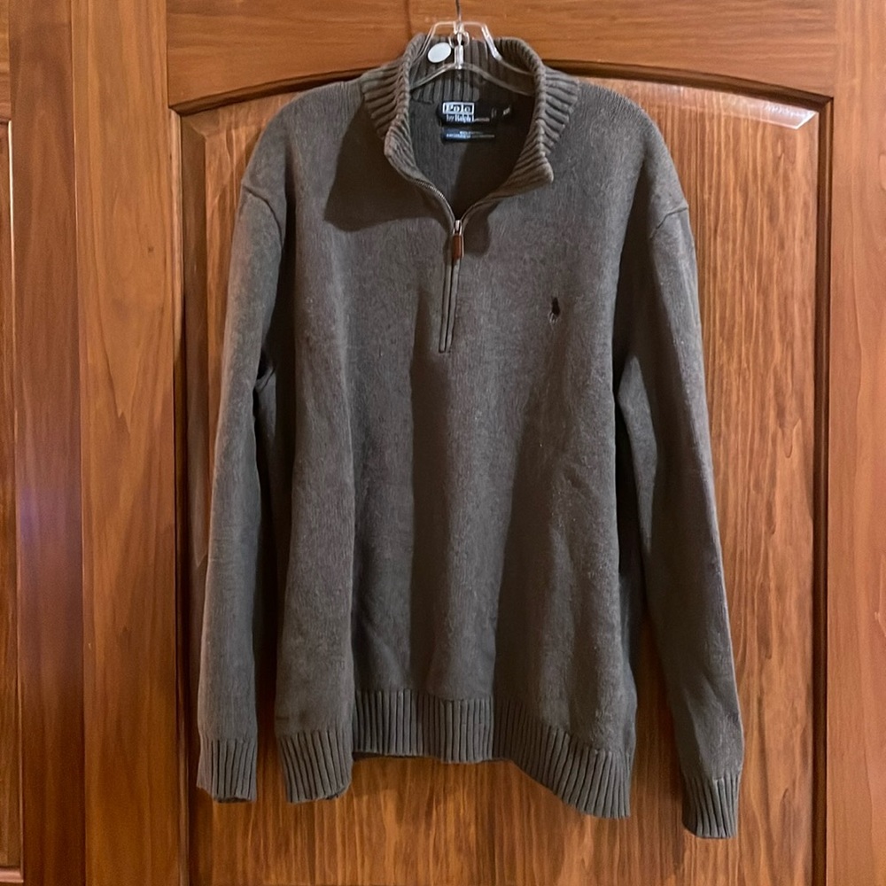 MENS POLO RALPH LAUREN GRAY 1/4 ZIP MOCK NECK SWEATER 100% COTTON SIZE 2XL